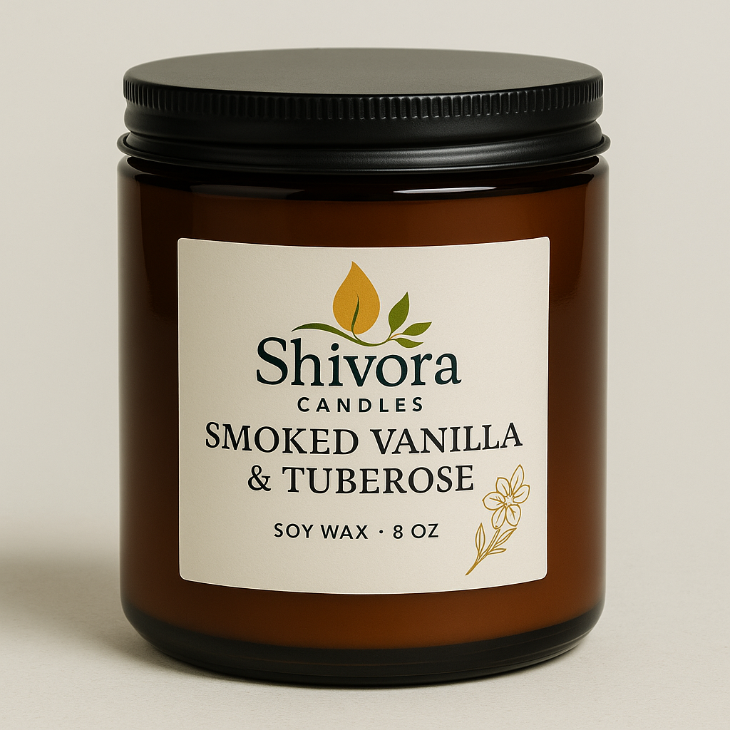Smoked Vanilla & Tuberose Soy Candle 8 oz – luxury floral vanilla soy candle by Shivora Candles
